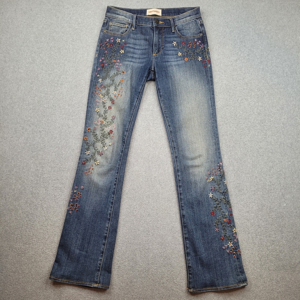 Driftwood Kelly Jeans Women 25x33 Blue Floral Embroidered Bootcut Stretch